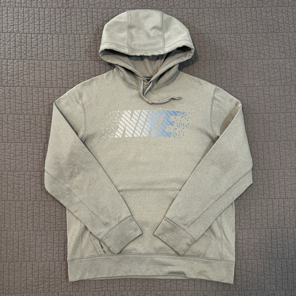 Nike Hoodie Men's Medium Gray Therma‎ Fit Spellout Logo Sportswear Workout Gym - Picture 1 of 14